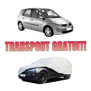 Husa tip prelata auto RENAULT SCENIC II (JM0/1_) din 2003-2009, Culoare Gri, material textil impermeabil, rezistanta la intemperii praf UV, CARPASSION Husa Protectie, 4 Stickere auto cu RENAULT