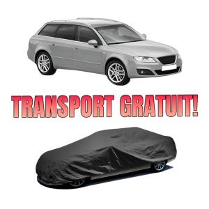 Husa tip prelata auto SEAT EXEO ST (3R5) din 2009-2013, Culoare Negru, material textil impermeabil, rezistanta la intemperii praf UV, CARPASSION Husa Protectie, 4 Stickere auto cu SEAT