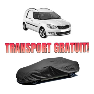 Husa tip prelata auto SKODA FABIA I Praktik (6Y5) din 2000-2007, Culoare Negru, material textil impermeabil, rezistanta la intemperii praf UV, CARPASSION Husa Protectie, 4 Stickere auto cu SKODA
