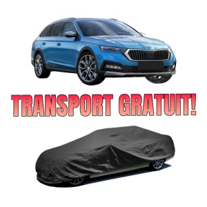 Husa tip prelata auto SKODA Octavia IV (NX3, NN3, PV3) din 2020-2021, Culoare Negru, material textil impermeabil, rezistanta la intemperii praf UV, CARPASSION Husa Protectie, 4 Stickere auto cu SKODA - Img 1