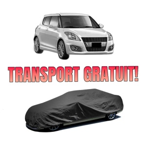 Husa tip prelata auto SUZUKI SWIFT IV (FZ, NZ) din 2010-2013, Culoare Negru, material textil impermeabil, rezistanta la intemperii praf UV, CARPASSION Husa Protectie, 4 Stickere auto cu SUZUKI