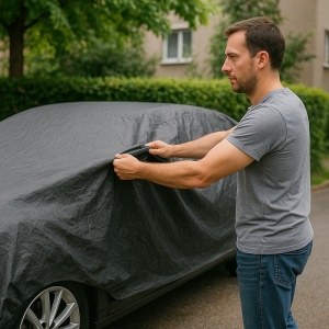 Husa tip prelata auto TOYOTA AVENSIS Estate (_T25_) din 2003-2008, Culoare Negru, material textil impermeabil, rezistanta la intemperii praf UV, CARPASSION Husa Protectie, 4 Stickere auto cu TOYOTA - Img 3