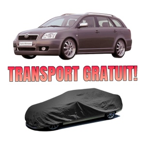Husa tip prelata auto TOYOTA AVENSIS Estate (_T25_) din 2003-2008, Culoare Negru, material textil impermeabil, rezistanta la intemperii praf UV, CARPASSION Husa Protectie, 4 Stickere auto cu TOYOTA