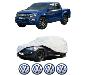 Husa tip prelata auto Volskwagen AMAROK (T1A, T1B) din 2022, Culoare Gri, material textil impermeabil, rezistanta la intemperii praf UV, CARPASSION Husa Protectie, 4 Stickere auto cu Volskwagen - Img 2