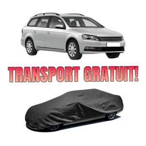 Husa tip prelata auto Volskwagen PASSAT B7 Variant (365) din 2010-2015, Culoare Negru, material textil impermeabil, rezistanta la intemperii praf UV, CARPASSION Husa Protectie, 4 Stickere auto cu Volskwagen
