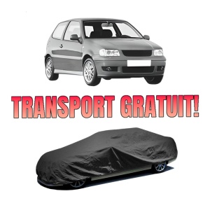 Husa tip prelata auto Volskwagen POLO (6N2) din 1999-2001, Culoare Negru, material textil impermeabil, rezistanta la intemperii praf UV, CARPASSION Husa Protectie, 4 Stickere auto cu Volskwagen