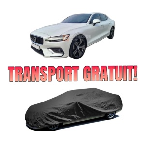 Husa tip prelata auto VOLVO S60 III (224) din 2019-2023, Culoare Negru, material textil impermeabil, rezistanta la intemperii praf UV, CARPASSION Husa Protectie, 4 Stickere auto cu VOLVO