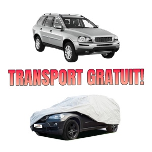 Husa tip prelata auto VOLVO XC90 I (275) din 2002-2014, Culoare Gri, material textil impermeabil, rezistanta la intemperii praf UV, CARPASSION Husa Protectie, 4 Stickere auto cu VOLVO