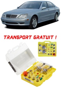 Kit trusa Set becuri H4 compatibila cu Mercedes-Benz S-Class W220 din 1998 - 2005 , bec far, semnalizare , pozitie, iluminare numar, frana, plafoniera, stop frana
