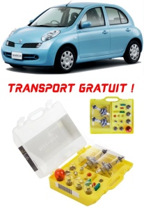 Kit trusa Set becuri H4 compatibila cu Nissan Micra K12 din 2002 - 2010 , bec far, semnalizare , pozitie, iluminare numar, frana, plafoniera, stop frana