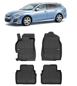 Mazda 6 II Din 2008 - 12.2012, Sedan , Set Covorase Auto Tip Tavita Premium 3D, din cauciuc accesorii pentru autoturismul tau - masina v163823