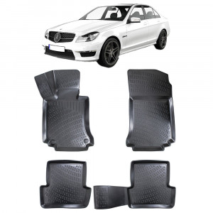 Mercedes C Class W204 2007-2014 Set 4 covorase auto din cauciuc tip tavita premium line 3D accesorii pentru autoturismul tau - masina v242910