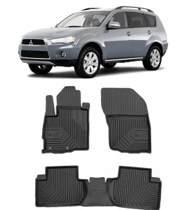 Mitsubishi Outlander II Din 03.2007 - 08.2012, Suv , Set Covorase Auto Tip Tavita Premium 3D, din cauciuc accesorii pentru autoturismul tau - masina v163880