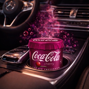 Odorizant Auto 3D Coca Cola Cherry, Tip conserva, Cupholder, Parfum Intens și Persistent, Design Realist, Vegan Friendly, ideal pentru masina birou casa, 4x Stickere auto - Img 2
