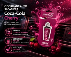 Odorizant Auto 3D Coca Cola Cherry, Tip Pahar, Oglinda Retrovizoare, Parfum Intens și Persistent, Design Realist, Vegan Friendly - Img 6