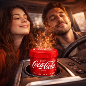 Odorizant Auto 3D Coca Cola Original, Tip conserva, Cupholder, Parfum Intens și Persistent, Design Realist, Vegan Friendly, ideal pentru masina birou casa, 4x Stickere auto - Img 4