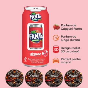 Odorizant Auto 3D Fanta Capsuni, Tip Doza, Clip Ventilatie, Parfum Intens și Persistent, Design Realist, Vegan Friendly