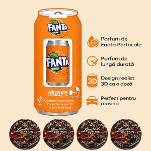 Odorizant Auto 3D Fanta Portocale, Tip Doza, Clip Ventilatie, Parfum Intens și Persistent, Design Realist, Vegan Friendly