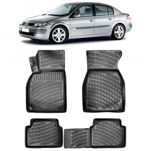 Renault Megane 2 2002-2009 Set 4 covorase auto din cauciuc tip tavita premium line 3D accesorii pentru autoturismul tau - masina v242246