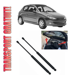 Set 2 amortizoare portbagaj haion PEUGEOT 206 Hatchback (2A/C) din 1998-2012, 2 bucati, MAGNUM TECHNOLOGY, 4 stickere auto PEUGEOT