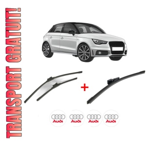 Set 3 stergatoare AUDI A1 Sportback (8XA, 8XF) din 2011 - 2018, pentru parbriz si luneta fata si spate auto, Bosch Aerotwin, din cauciuc siliconat rezistent, 4 Stickere Auto AUDI