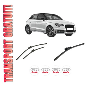 Set 3 stergatoare AUDI A1 Sportback (8XA, 8XF) din 2011-2018, pentru parbriz si luneta fata si spate auto, Bosch Aerotwin-Aerotwin, din cauciuc siliconat rezistent, 4 Stickere Auto AUDI