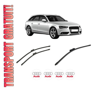 Set 3 stergatoare AUDI A4 B8 Avant (8K5) din 2007-2015, pentru parbriz si luneta fata si spate auto, Bosch Aerotwin-Aerotwin, din cauciuc siliconat rezistent, 4 Stickere Auto AUDI