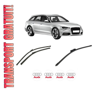 Set 3 stergatoare AUDI A6 C7 Avant (4G5, 4GD) din 2011-2018, pentru parbriz si luneta fata si spate auto, Bosch Aerotwin-Aerotwin, din cauciuc siliconat rezistent, 4 Stickere Auto AUDI