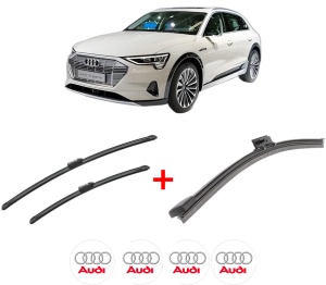 Set 3 stergatoare AUDI E-TRON (GEN) din 2018, pentru parbriz si luneta fata si spate auto, Bosch Aerotwin, din cauciuc siliconat rezistent, 4 Stickere Auto AUDI v5567