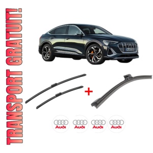 Set 3 stergatoare AUDI E-TRON Sportback (GEA) din 2019, pentru parbriz si luneta fata si spate auto, Bosch Aerotwin, din cauciuc siliconat rezistent, 4 Stickere Auto AUDI