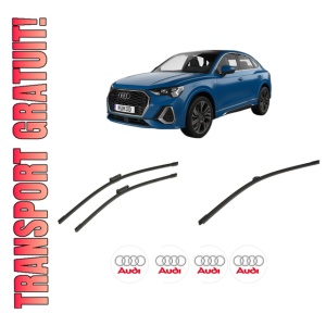 Set 3 stergatoare AUDI Q3 Sportback (F3N) din 2019-2021, pentru parbriz si luneta fata si spate auto, Bosch Aerotwin-Aerotwin, din cauciuc siliconat rezistent, 4 Stickere Auto AUDI