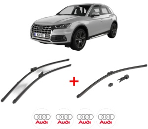 Set 3 stergatoare AUDI Q5 (FYB, FYG) din 2016 - 2020, pentru parbriz si luneta fata si spate auto, Valeo HydroConnect, din cauciuc siliconat rezistent, 4 Stickere Auto AUDI v12641