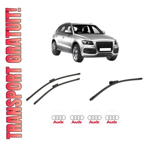 Set 3 stergatoare AUDI Q5 Van (8RB) din 2008-2017, pentru parbriz si luneta fata si spate auto, Bosch Aerotwin-Aerotwin, din cauciuc siliconat rezistent, 4 Stickere Auto AUDI