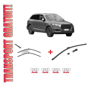 Set 3 stergatoare AUDI Q7 Van (4MB, 4MG) din 2015 - 2019, pentru parbriz si luneta fata si spate auto, Valeo HydroConnect, din cauciuc siliconat rezistent, 4 Stickere Auto AUDI