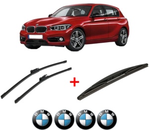 Set 3 stergatoare BMW Seria 1 (F20) din 2011 - 2019, pentru parbriz si luneta fata si spate auto, Bosch Twin, din cauciuc siliconat rezistent, 4 Stickere Auto BMW v5867