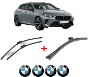 Set 3 stergatoare BMW Seria 1 (F70) din 2024, pentru parbriz si luneta fata si spate auto, Bosch Aerotwin, din cauciuc siliconat rezistent, 4 Stickere Auto BMW v6767