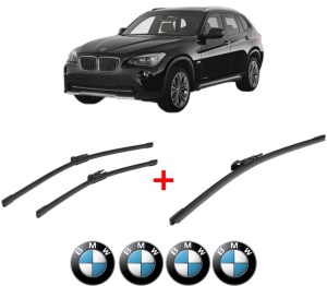 Set 3 stergatoare BMW Seria X1 (E84) din 2009 - 2015, pentru parbriz si luneta fata si spate auto, Bosch Aerotwin, din cauciuc siliconat rezistent, 4 Stickere Auto BMW v3107