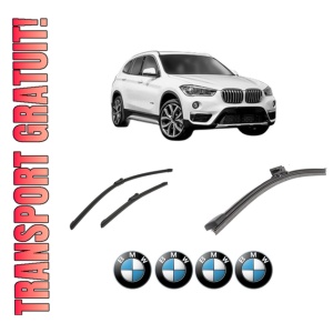 Set 3 stergatoare BMW Seria X1 Van (F48) din 2015-2022, pentru parbriz si luneta fata si spate auto, Bosch Aerotwin-Aerotwin, din cauciuc siliconat rezistent, 4 Stickere Auto BMW