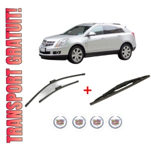 Set 3 stergatoare CADILLAC SRX din 2003 - 2009, pentru parbriz si luneta fata si spate auto, Bosch Twin, din cauciuc siliconat rezistent, 4 Stickere Auto CADILLAC
