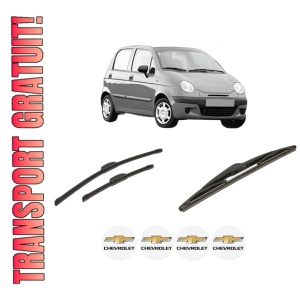 Set 3 stergatoare CHEVROLET MATIZ (M200, M250) din 2005-2013, pentru parbriz si luneta fata si spate auto, Bosch Twin-Aerotwin Retrofit, din cauciuc siliconat rezistent, 4 Stickere Auto CHEVROLET