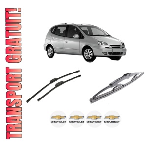 Set 3 stergatoare CHEVROLET REZZO MPV (U100) din 2005-2009, pentru parbriz si luneta fata si spate auto, Bosch Twin-Aerotwin Retrofit, din cauciuc siliconat rezistent, 4 Stickere Auto CHEVROLET