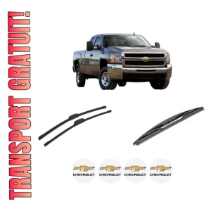 Set 3 stergatoare CHEVROLET SILVERADO 2500 HD Extended Cab Pickup din 2008-2013, pentru parbriz si luneta fata si spate auto, Bosch Twin-Aerotwin Retrofit, din cauciuc siliconat rezistent, 4 Stickere Auto CHEVROLET