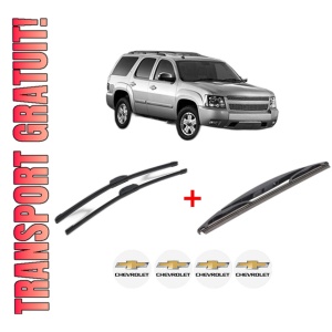 Set 3 stergatoare CHEVROLET TAHOE (B2W) din 1999 - 2006, pentru parbriz si luneta fata si spate auto, Bosch Twin, din cauciuc siliconat rezistent, 4 Stickere Auto CHEVROLET