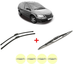 Set 3 stergatoare CHRYSLER GRAND VOYAGER / VOYAGER IV (RG, RS) din 2000 - 2008, pentru parbriz si luneta fata si spate auto, Bosch Twin, din cauciuc siliconat rezistent, 4 Stickere Auto CHRYSLER v11501