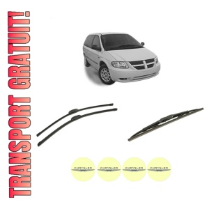 Set 3 stergatoare CHRYSLER VOYAGER / GRAND VOYAGER IV (RG) din 2000-2008, pentru parbriz si luneta fata si spate auto, Bosch Twin-Aerotwin Retrofit, din cauciuc siliconat rezistent, 4 Stickere Auto CHRYSLER