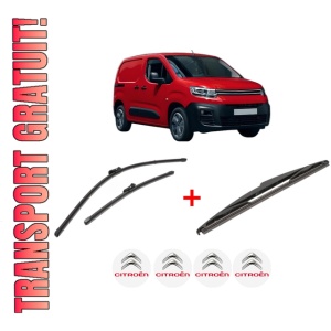 Set 3 stergatoare CITROEN BERLINGO Box Body/MPV (K9) din 2018 - 2021, pentru parbriz si luneta fata si spate auto, Valeo Silencio, din cauciuc siliconat rezistent, 4 Stickere Auto CITROEN