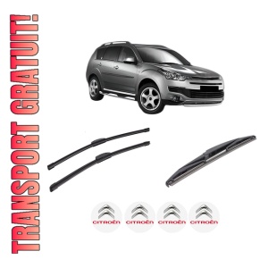 Set 3 stergatoare CITROEN C-CROSSER (VU_, VV_) din 2007-2012, pentru parbriz si luneta fata si spate auto, Bosch Twin-Aerotwin Retrofit, din cauciuc siliconat rezistent, 4 Stickere Auto CITROEN