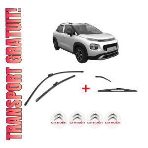 Set 3 stergatoare CITROEN C3 AIRCROSS II (2R_, 2C_) din 2017 - 2018, pentru parbriz si luneta fata si spate auto, Valeo Silencio, din cauciuc siliconat rezistent, 4 Stickere Auto CITROEN