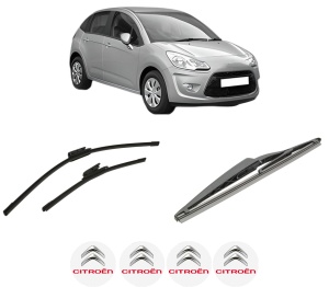 Set 3 stergatoare CITROEN C3 II (SC_) din 2009-2016, pentru parbriz si luneta fata si spate auto, Bosch Twin-Aerotwin, din cauciuc siliconat rezistent, 4 Stickere Auto CITROEN - Img 2