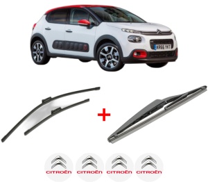 Set 3 stergatoare CITROEN C3 III (SX) din 2016 - 2018, pentru parbriz si luneta fata si spate auto, Bosch Twin, din cauciuc siliconat rezistent, 4 Stickere Auto CITROEN v8987